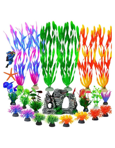 E-TING 23 Piezas Decoración Acuario Plantas Artificiales Seguras