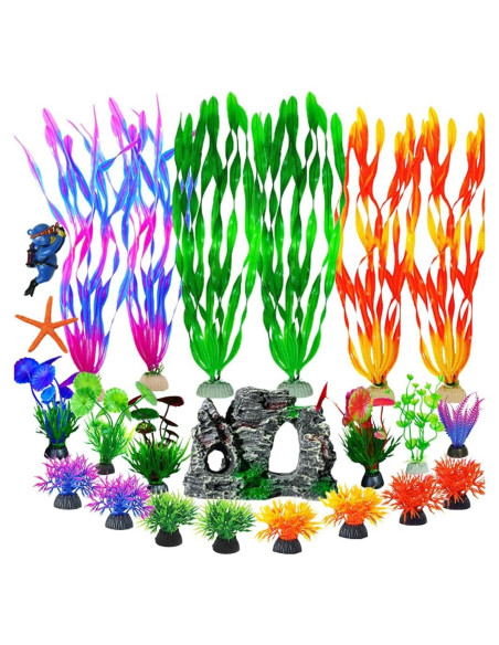 E-TING 23 Piezas Decoración Acuario Plantas Artificiales Seguras