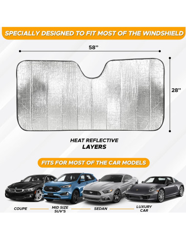 Sombra de Parabrisas Plegable EcoNour Grande Plata UV 98%