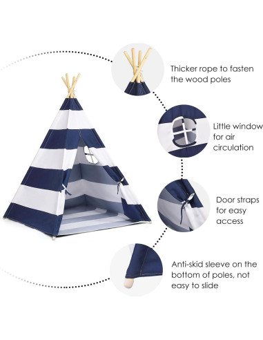 Tienda Teepee para Niños Costzon Rayas Azules y Blancas