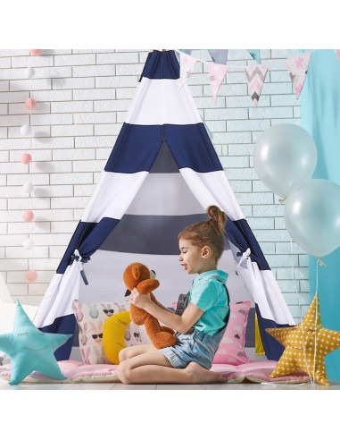 Tienda Teepee para Niños Costzon Rayas Azules y Blancas