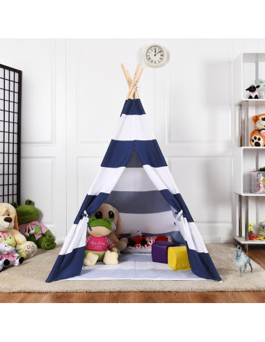 Tienda Teepee para Niños Costzon Rayas Azules y Blancas
