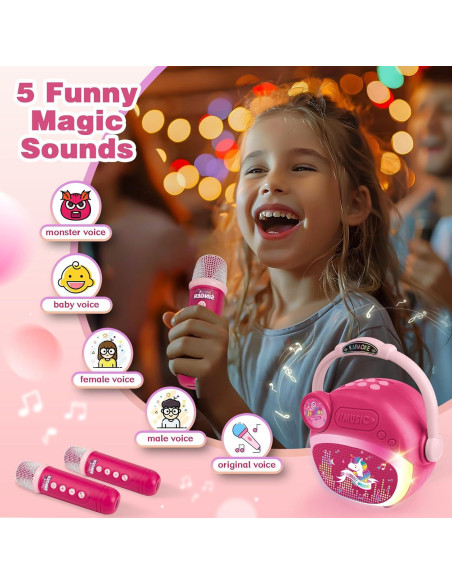 Mini Máquina de Karaoke Rosa para Niñas con Bluetooth y 2 Micrófonos