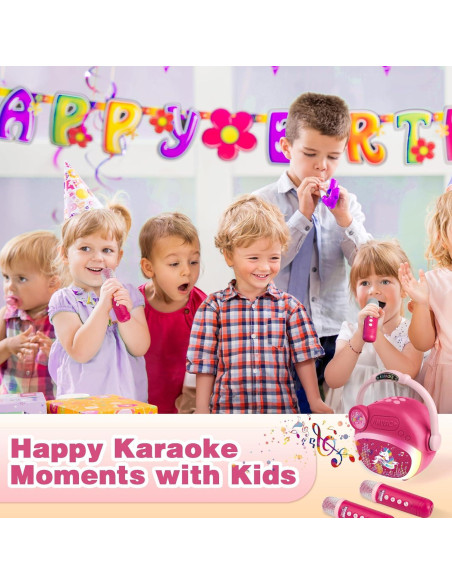 Mini Máquina de Karaoke Rosa para Niñas con Bluetooth y 2 Micrófonos
