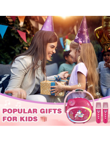 Mini Máquina de Karaoke Rosa para Niñas con Bluetooth y 2 Micrófonos