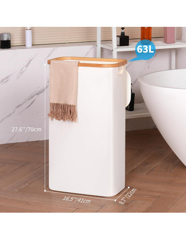 Cesta de Lavandería Efluky 63L Beige con Tapa y Asas de Bambú
