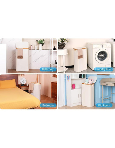 Cesta de Lavandería Efluky 63L Beige con Tapa y Asas de Bambú