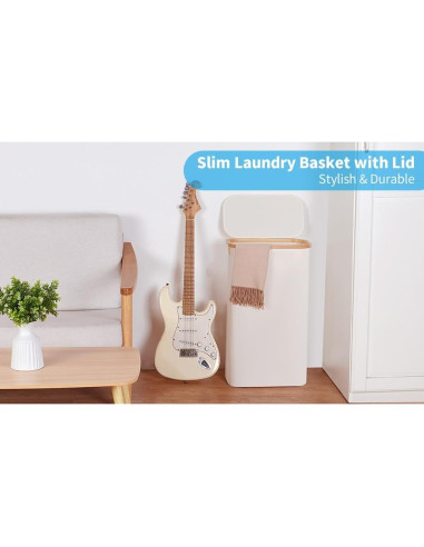 Cesta de Lavandería Efluky 63L Beige con Tapa y Asas de Bambú