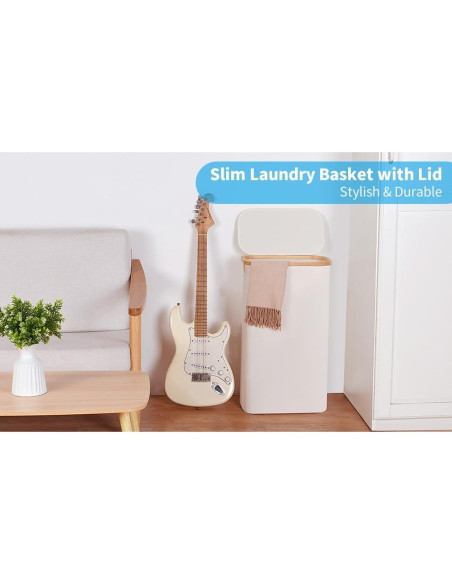 Cesta de Lavandería Efluky 63L Beige con Tapa y Asas de Bambú