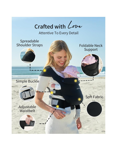 Fular Portabebés GROWNSY Ergonómico Negro 0.45kg 3.18-15.88kg