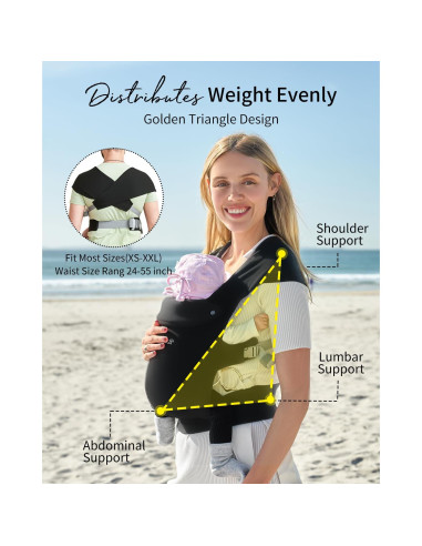 Fular Portabebés GROWNSY Ergonómico Negro 0.45kg 3.18-15.88kg