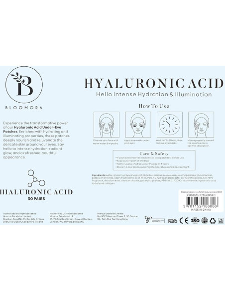 Parche para Ojos Hialurónico BLOOMORA - 30 Pares Parche para Ojos Hialurónico BLOOMORA - 30 Pares