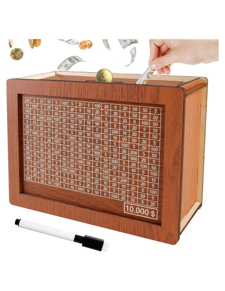 Caja de Ahorros de Madera Jxueych 10k con Contador - Marrón