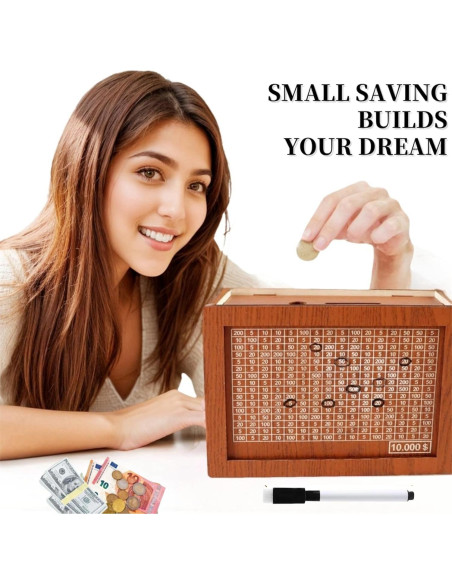 Caja de Ahorros de Madera Jxueych 10k con Contador - Marrón