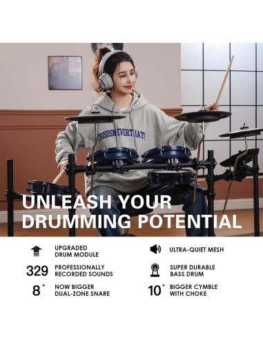 Batería Eléctrica HAMPBACK ACE-301 con Pads de Malla Silenciosos