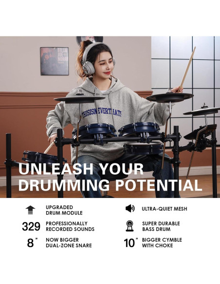 Batería Eléctrica HAMPBACK ACE-301 con Pads de Malla Silenciosos