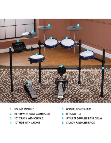 Batería Eléctrica HAMPBACK ACE-301 con Pads de Malla Silenciosos