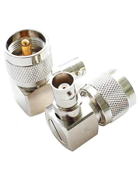 Adaptador Coaxial UHF PL259 a BNC 90 - Exgoofit (Paquete de 2)