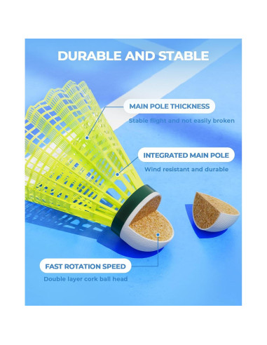 Plumas de Bádminton HIRALIY SC12-Y Nylon 12 Piezas Amarillo
