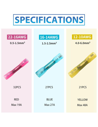 Conectores Termorretráctiles Oiojuct 80 Pcs para Cableado Marino