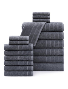 Juego de Toallas de Baño Casa Platino 18 Piezas 100% Algodón Gris