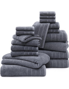 Juego de Toallas de Baño Casa Platino 18 Piezas 100% Algodón Gris 2