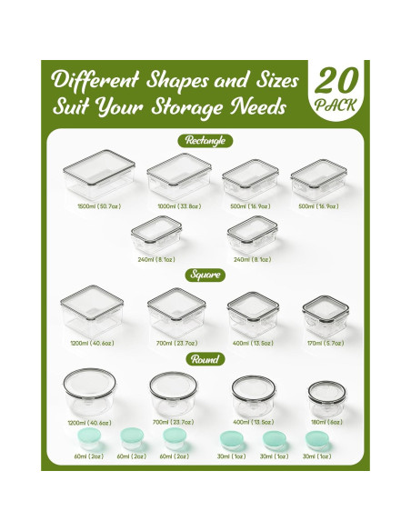 Juego de Contenedores de Alimentos Canfanni 40 Piezas Sin BPA Juego de Contenedores de Alimentos Canfanni 40 Piezas Sin BPA