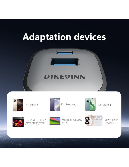 Cargador Rápido 45W GaN DIEKQINN USB-C y USB-A Negro Cargador Rápido 45W GaN DIEKQINN USB-C y USB-A Negro