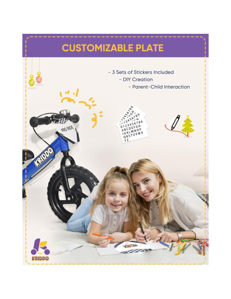 Bicicleta de Equilibrio KRIDDO Azul 12" para Niños 2-5 Años