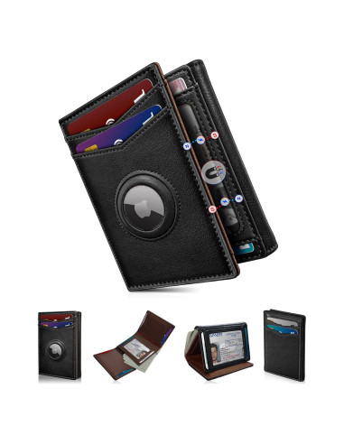 Billetera Airtag para hombres MIYOZI, cuero delgada, RFID, 14-16 tarjetas