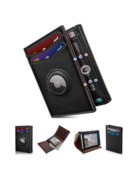 Billetera Airtag para hombres MIYOZI, cuero delgada, RFID, 14-16 tarjetas