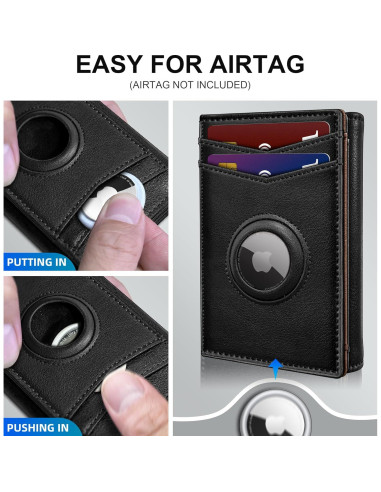 Billetera Airtag para hombres MIYOZI, cuero delgada, RFID, 14-16 tarjetas