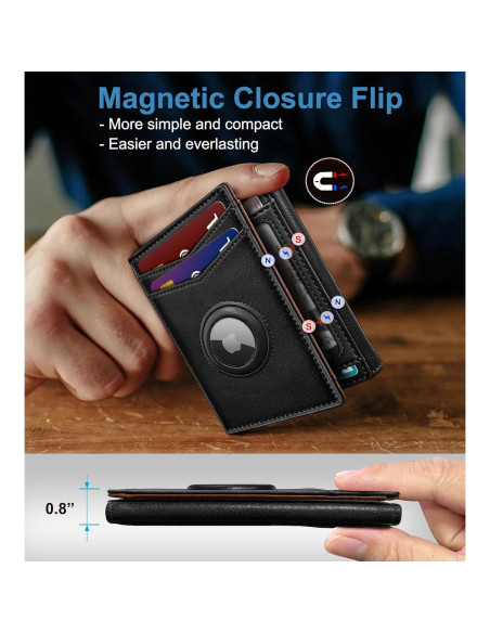 Billetera Airtag para hombres MIYOZI, cuero delgada, RFID, 14-16 tarjetas