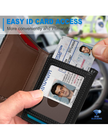 Billetera Airtag para hombres MIYOZI, cuero delgada, RFID, 14-16 tarjetas