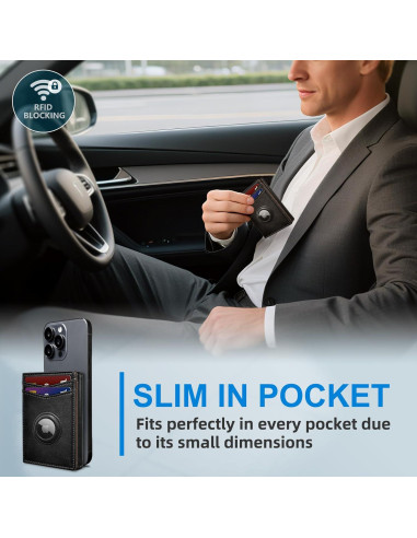 Billetera Airtag para hombres MIYOZI, cuero delgada, RFID, 14-16 tarjetas