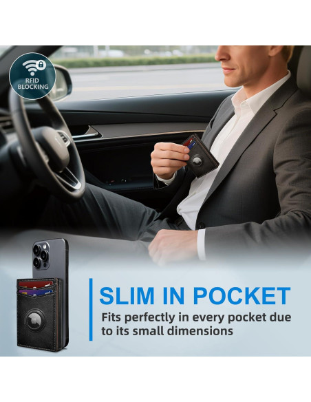 Billetera Airtag para hombres MIYOZI, cuero delgada, RFID, 14-16 tarjetas