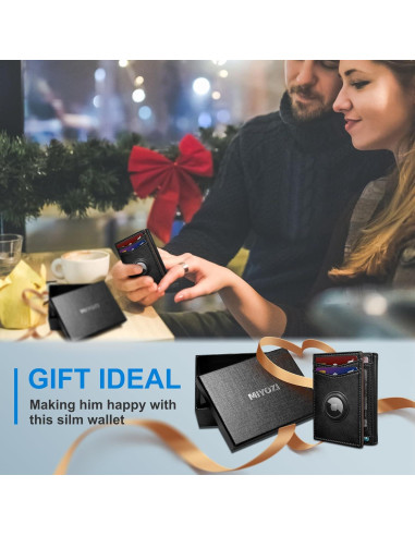 Billetera Airtag para hombres MIYOZI, cuero delgada, RFID, 14-16 tarjetas