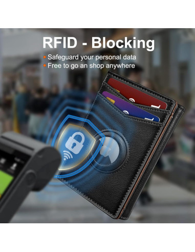 Billetera Airtag para hombres MIYOZI, cuero delgada, RFID, 14-16 tarjetas