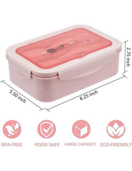 Caja Bento LOVINA 1100 ML Rosa - Apta Microondas y Lavavajillas