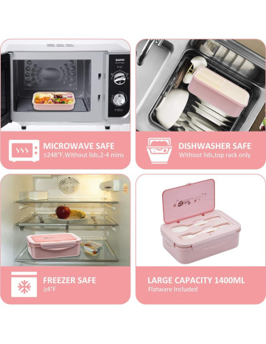 Caja Bento LOVINA 1100 ML Rosa - Apta Microondas y Lavavajillas