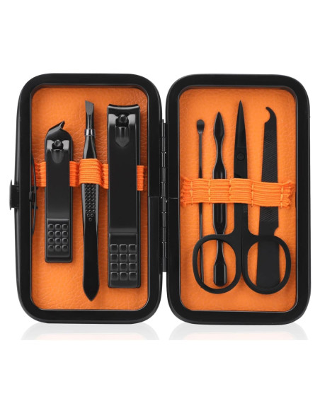 Juego de Manicura Fenlebeneil 8 Piezas Negro-Naranja Juego de Manicura Fenlebeneil 8 Piezas Negro-Naranja