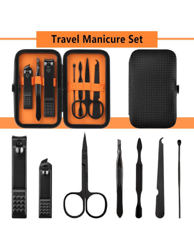 Juego de Manicura Fenlebeneil 8 Piezas Negro-Naranja
