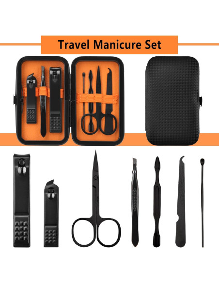 Juego de Manicura Fenlebeneil 8 Piezas Negro-Naranja Juego de Manicura Fenlebeneil 8 Piezas Negro-Naranja