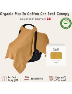 Funda para Asiento de Coche Huxie 100% Algodón Orgánico Amarillo 2