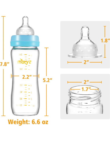 Botella de Alimentación Matyz 8 Oz Vidrio Borosilicato Sin BPA