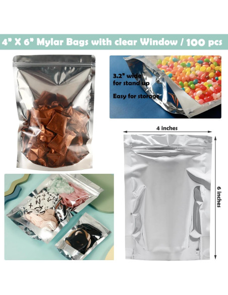 Paquete de 100 Bolsas Mylar Recerrables 10x15 cm Circloophs