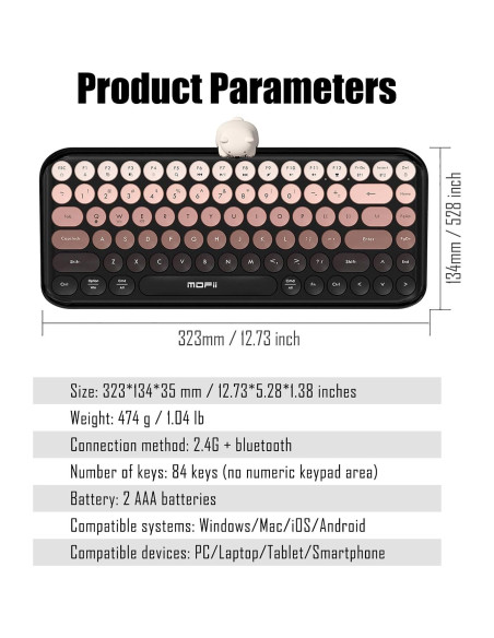 Teclado Inalámbrico Compacto Lomiluskr TKL Bluetooth 2.4G Negro