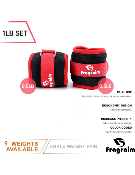 Pesas de Tobillo Fragraim 0.5 kg - 1 Par Ajustables para Ejercicio