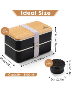 Caja Bento Sinnsally 1.4L a Prueba de Fugas con Utensilios 2