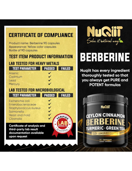 Suplemento de Berberina NUQIIT con Cúrcuma y Té Verde - 90 Cápsulas